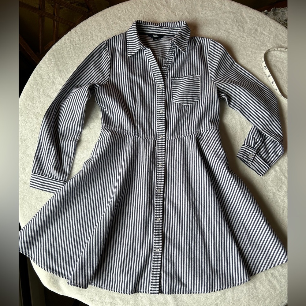 Puella Denim Blue & White Stripe Fit and Flare Dress. Sz. 160/84A (US Sz. S)